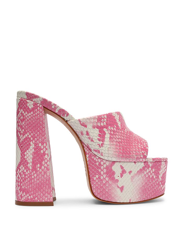 SCHUTZ Women's Cali Snake Embossed Platform High Block Heel Slide