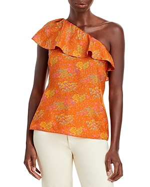 REBECCA TAYLOR ISABELLE ONE SHOULDER FLORAL PRINT TOP