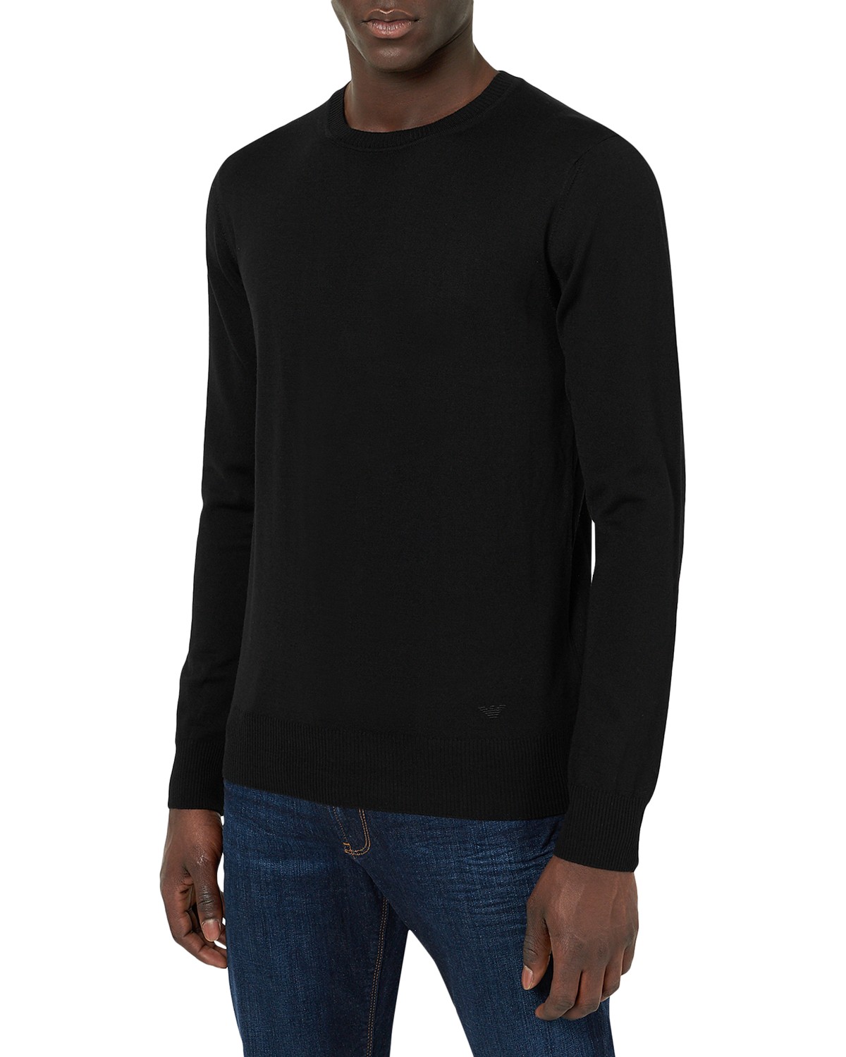 Emporio Armani Armani Wool Solid Slim Fit Crewneck Sweater in Nero