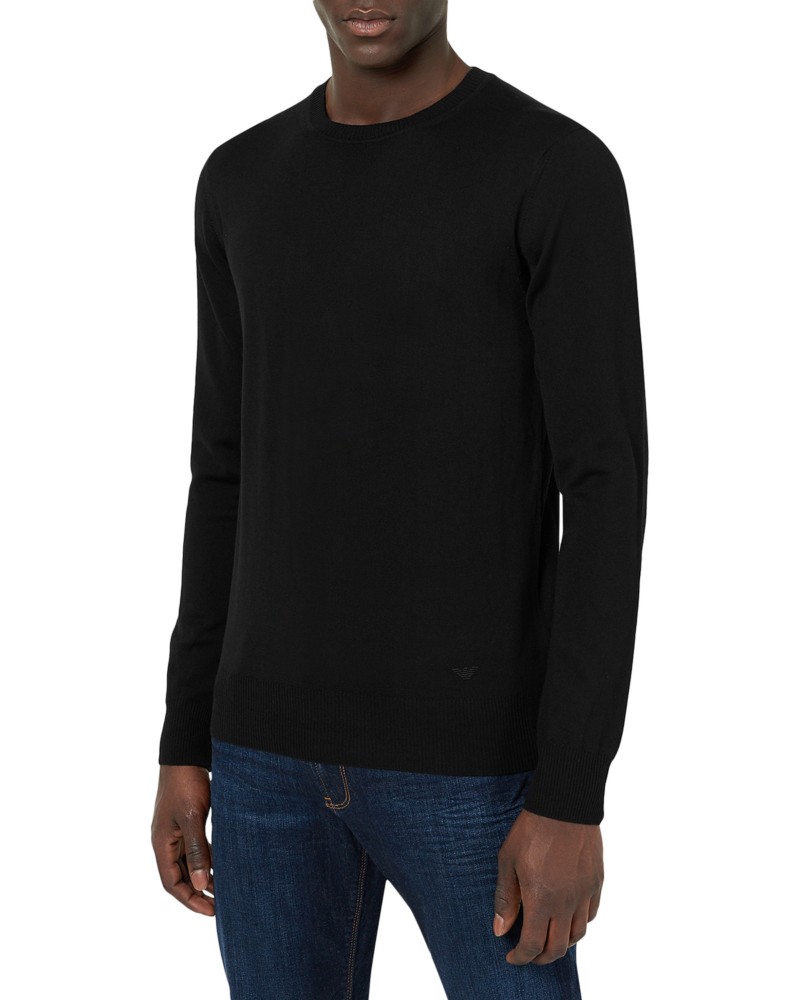 Emporio Armani Armani Wool Solid Slim Fit Crewneck Sweater in Nero