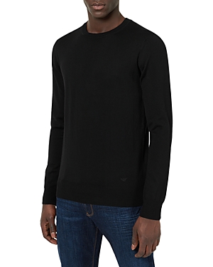 Armani Collezioni Wool Solid Slim Fit Crewneck Sweater In Nero