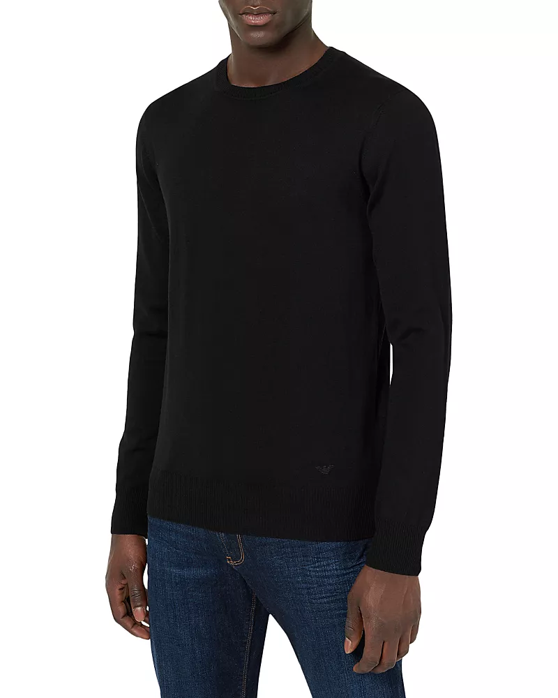 Armani Wool Solid Slim Fit Crewneck Sweater