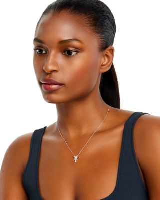 18K White Gold Palm Tree Pendant Necklace with Diamonds, 16"