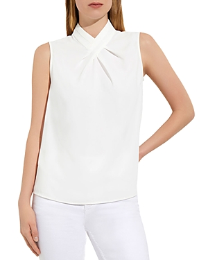 Shop Misook Woven Crepe De Chine Sleeveless Blouse In White