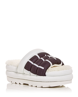Ugg Women's Maxi Shearling Platform Slide Sandals In White