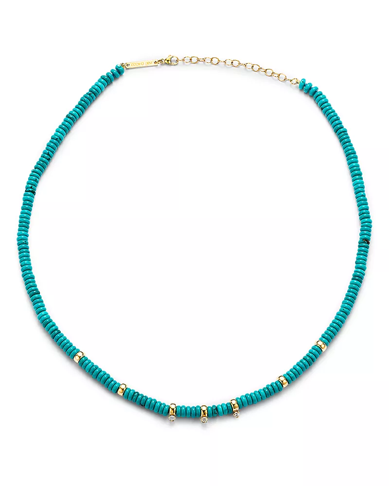 Zoe Chicco 14K Yellow Gold Gemstone Beads Turquoise & Diamond Collar Necklace, 16
