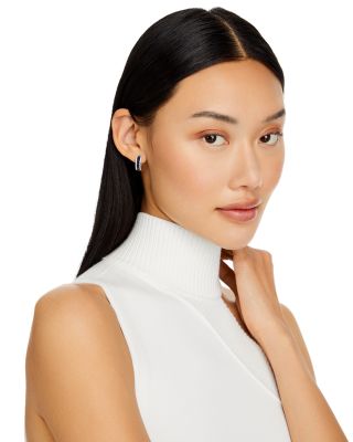 Blue Sapphire and Diamond Hoop Earrings in 14K White Gold  