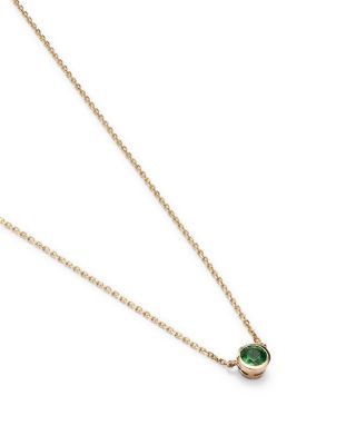 Emerald Bezel Pendant Necklace in 14K Yellow Gold, 16"  