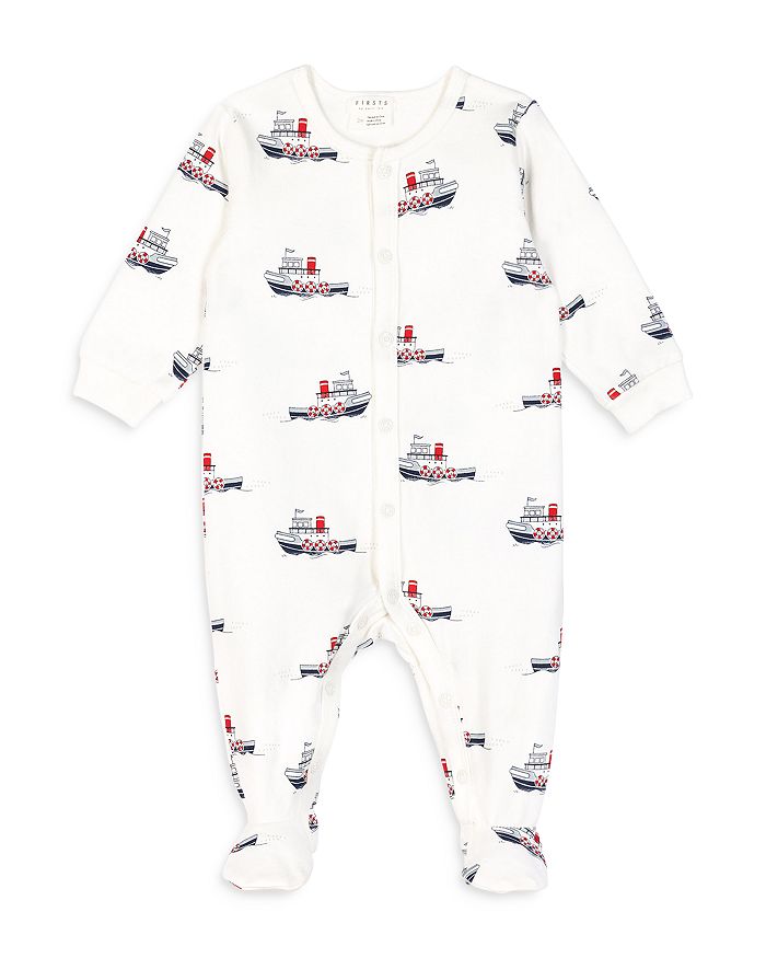 FIRSTS by petit lem Boys' Tugboat Print Sleep Footie Baby