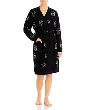 Barefoot Dreams Cozychic Scattered Skulls Robe - 150th Anniversary Exclusive In Black/dove Gray