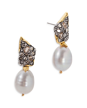 ALEXIS BITTAR SOLANALES CRYSTAL DROP EARRINGS WITH SILVER RICE PEARL