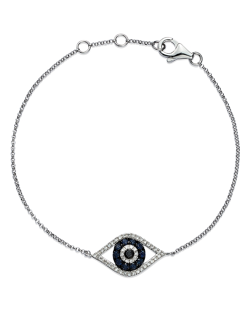 Diamond and Blue Sapphire Evil Eye Bracelet in 14K White Gold