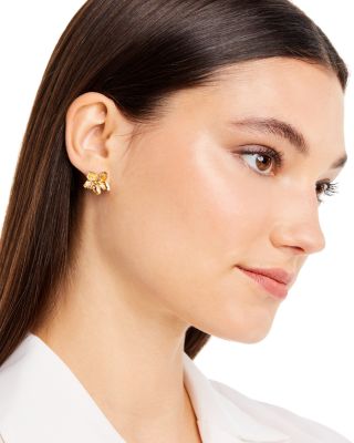 Diamond Flower Earrings in 14K Textured Yellow Gold, 0.30 tcw 