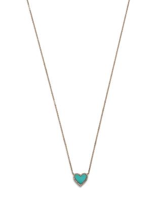 14K Yellow Gold Kate Turquoise & Diamond Heart Pendant Necklace, 18"