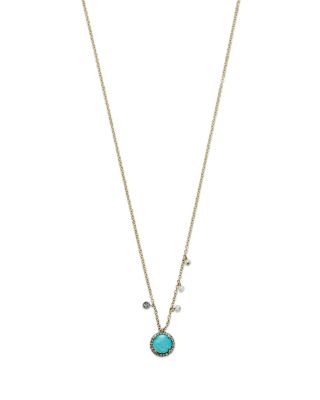 14K Yellow Gold Turquoise Doublet and Diamond Pendant Necklace with Cultured Freshwater Pearl Charms, 16"