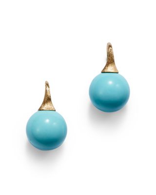 18K Yellow Gold Africa Boule Boule Turquoise Drop Earrings