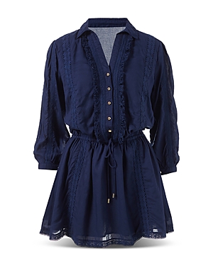 Melissa Odabash Women's Scarlett Collared Fringe Minidress In Navy