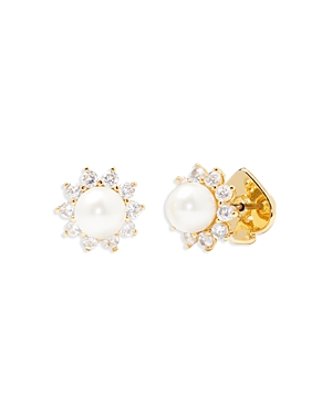 Shop Kate Spade New York Sunny Pave & Imitation Pearl Halo Stud Earrings In Gold Tone In White/gold