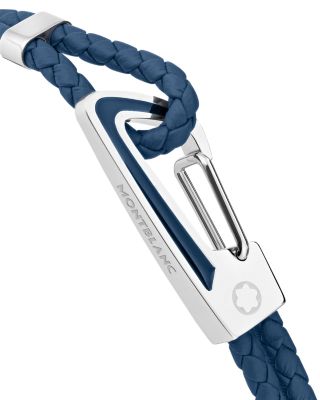 Woven Blue Leather Carabiner Bracelet