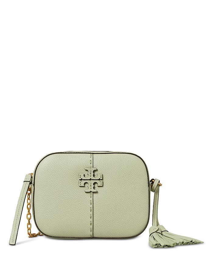 Tory Burch Mcgraw Mini Leather Crossbody Camera Bag In Pine Frost/gold