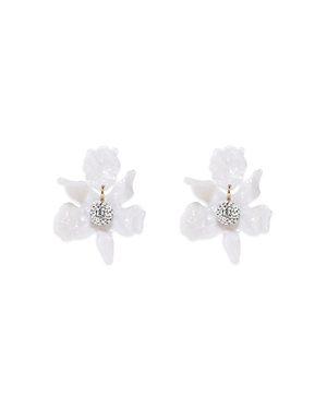 LELE SADOUGHI PAVE SMALL WHITE LILY DROP EARRINGS IN 14K GOLD PLATE