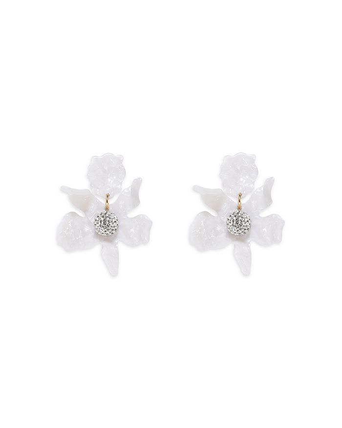Lele Sadoughi Pavé Small White Lily Drop Earrings in 14K Gold Plate ...
