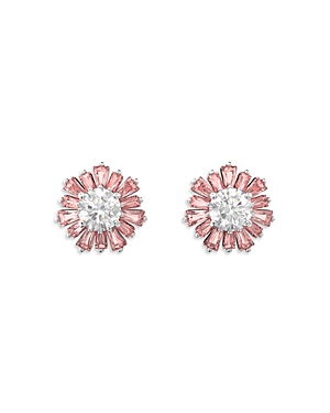 swarovski sunshine pink crystal sun stud earrings in rhodium plated