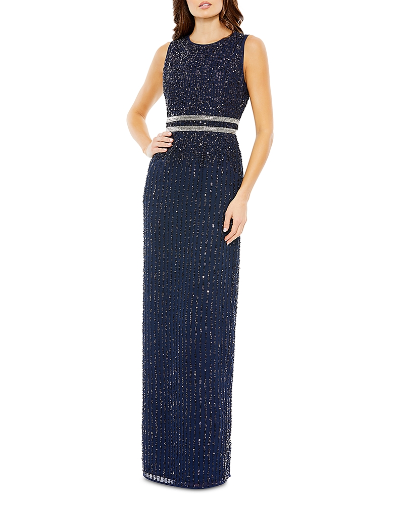 Mac Duggal Sleeveless Sequin Column Gown In Midnight