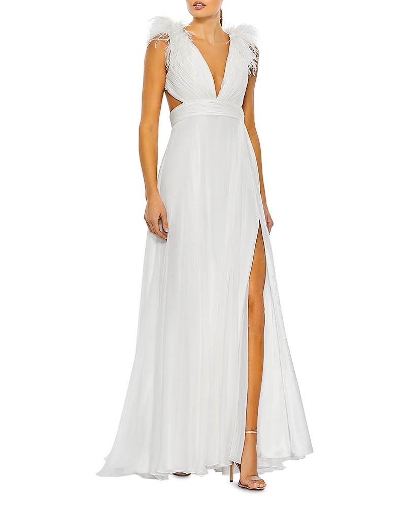 Mac Duggal Feather Cut Out Long Dress
