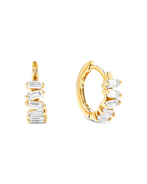 Shop Suzanne Kalan 18k Yellow Gold Diamond Thin Huggie Hoop Earrings In White/gold