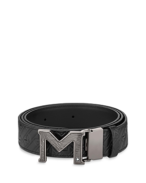 Shop Montblanc M Buckle Reversible Embossed Leather Belt In Black