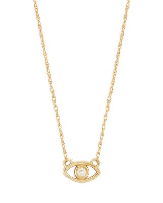 Moon & Meadow - 14K Yellow Gold Diamond Evil Eye Pendant Necklace, 16-18"