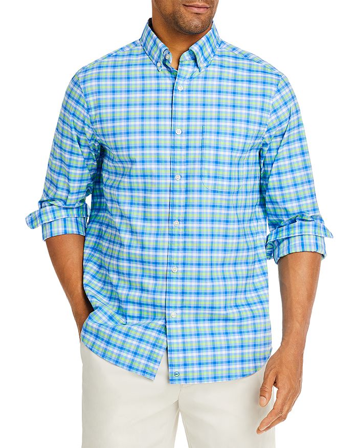 Vineyard Vines Classic Fit Gingham On-The-Go Performance Shirt Camicia Button Down, Baia Blu, XS Uomo