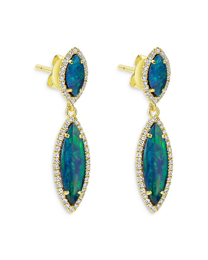 Meira T 14K Yellow Gold Opal Marquise Pav Diamond Drop Earrings