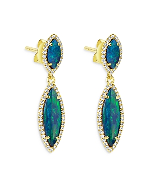 Meira T 14k Yellow Gold Opal Marquise & Pave Diamond Drop Earrings In Blue/gold