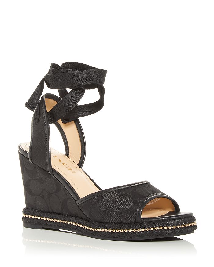 COACH Women's Page Signature Ankle Tie Wedge Sandals | Bloomingdale's