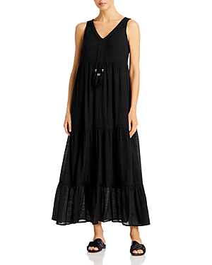Single Thread Tiered Midi Dress In Black