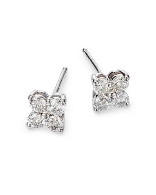 Diamond Clover Stud Earrings in 14K White Gold, 0.75 tcw 