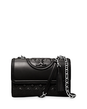 Tory Burch Fleming Leather Convertible Shoulder Bag In Black/silver
