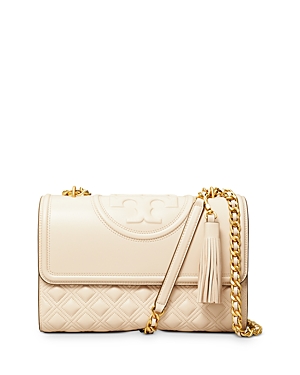 Tory Burch Fleming Medium Quilted Leather Convertible Shoulder Bag In New Cream/rolled Brass