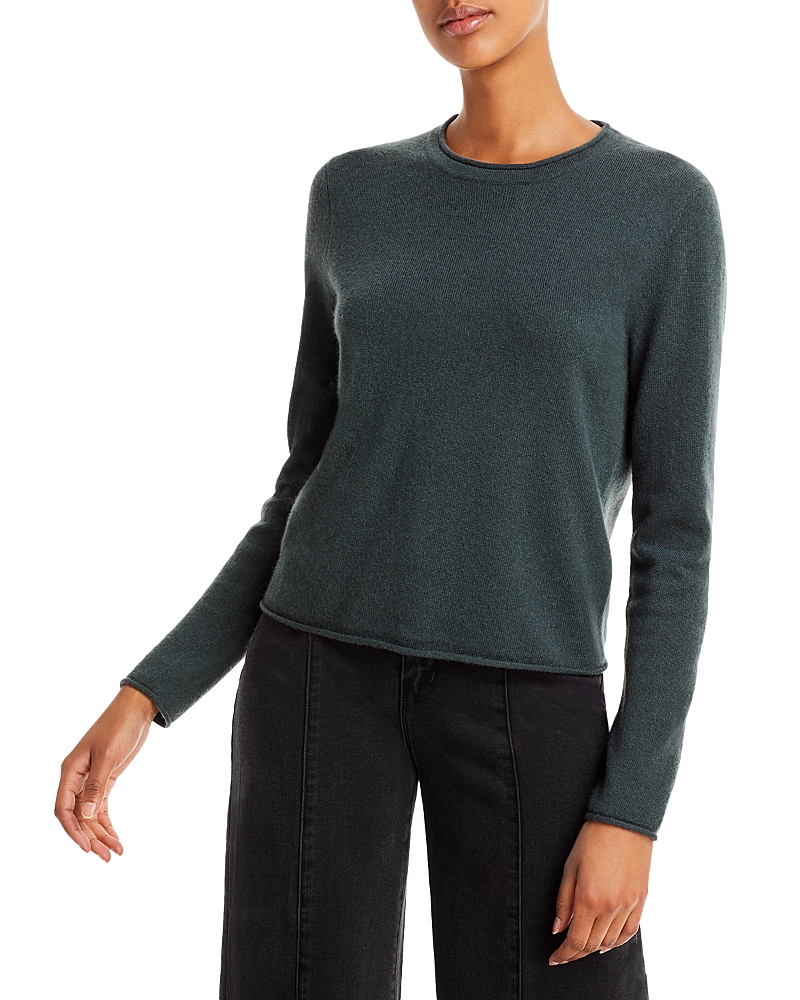 Aqua Rolled Edge Cashmere Sweater - Exclusive In Army