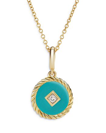 David Yurman - Cable Collectibles Turquoise Enamel Charm Necklace with Diamond, 16"