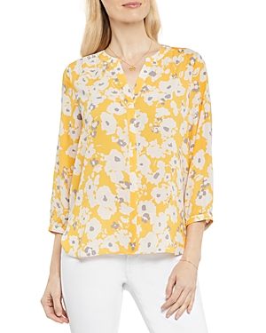 Nydj Three Quarter Sleeve Printed Pintucked Back Blouse In Evening Primrose