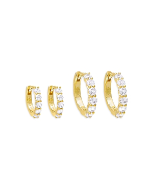 Adinas Jewels Cubic Zirconia Hoop Earrings In 14k Gold Plated Sterling Silver, Set Of 2