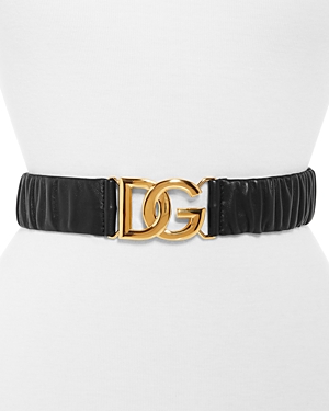 Dolce & Gabbana Women's Logo Buckle Ruched Leather Belt