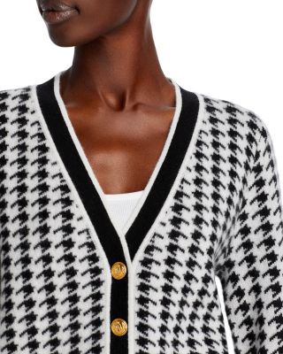 Houndstooth Contrast Trim Cashmere Cardigan - Exclusive