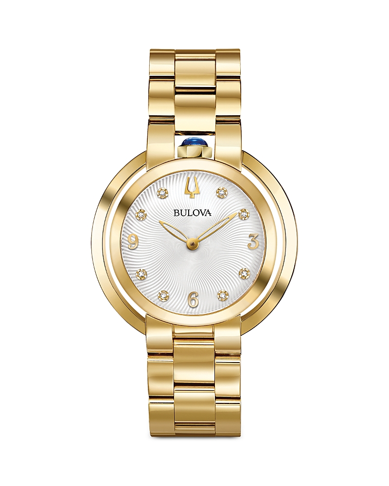 Bulova Rubaiyat Womens Diamond Accent Gold Tone Stainless Steel Bracelet Watch 97p125 In White/gold