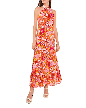 Shop Vince Camuto Challis Floral Print Maxi Dress In Sunset Orange
