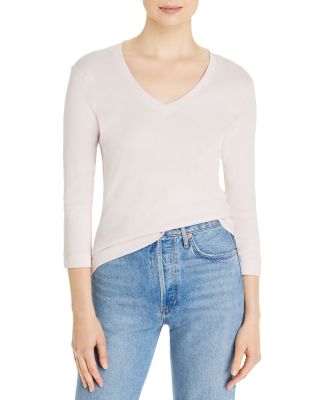 Three Dots Solid V-neck Tee In Gray Lilac