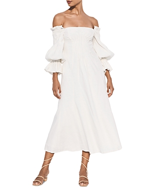 Cult Gaia Ida Off-the-shoulder Ruffled Linen-blend Midi Dress In Off White